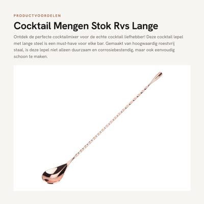 Dailygoods- Cocktail Lepel Hoogwaardig Roestvrij Staal - Lange Steel - Antislip Handvat - Menglepel - Barlepel - Essentiële Tool voor Barman - Mixlepel