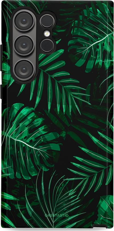 Casetastic hoesje geschikt voor Samsung Galaxy S23 Ultra - Dubbellaagse bescherming - Jungle blad - Fashion Case - Donkergroen Zwart