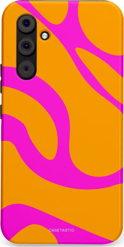 Casetastic Hoesje Geschikt voor Samsung A54 (5G) - Stijlvolle Beschermende Duo-layer Case - Zonnige Zebra Roze-Oranje