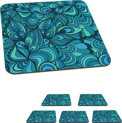 Onderzetters voor glazen - Design - Vintage - Blauw - Turquoise - 10x10 cm - Glasonderzetters - 6 stuks