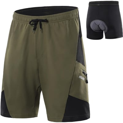 2 In 1 Gevoerde Fietsbroek met Zakken Heren Ademende Trainingsbroek voor Training Fietsen Fietsen XL legergroene kleur
