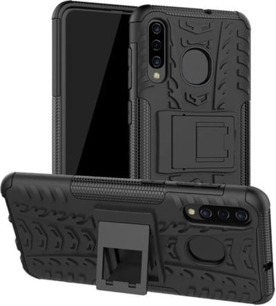 Luxe Back Cover voor Samsung Galaxy A30 | Zwart | Shockproof Hard Case | Soft TPU hoesje | met Kickstand