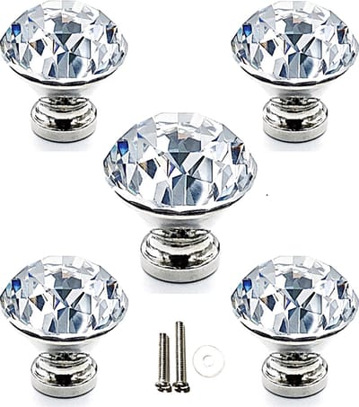 5 X MSQDESIGN Kastknop Kristal - Kastknop Transparant & Zilver - Deurknopjes Kristal voor kast - Deurknop Kristal - Deurknopjes - Meubelknop zilver - Meubelknoppen zilver- Deurknopjes Kristal- Deurknoppen - Ladeknoppen voor deurtjes