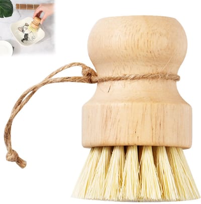 Afwasborstel - houten borstel - mini natuurlijke bamboe keukenborstel - houten afwasborstel - bamboe afwasborstel - compact en lichtgewicht - met ophangkoord - geschikt voor groenten, potten en pannen, gootsteen, keuken, enz. - beige