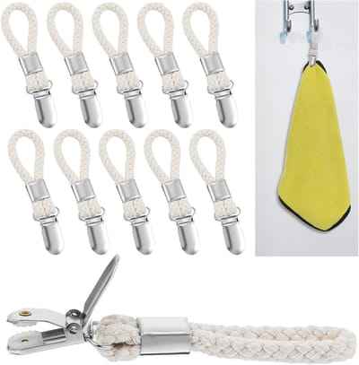 Ronte - Hangende Theedoeken Clips Set van 10 - Metalen Keukenhanddoeken Klemmen - Hangende Lus - Gevlochten Katoenen Handdoek - Thuis Keuken Badkamer Kasten - Keukenaccessoires - Huishoudartikelen