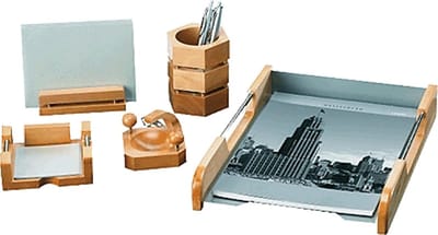 Bureauset 5-delig - Bureau organizer - Bureau opruimen - Natuurlijk hout - Zilver