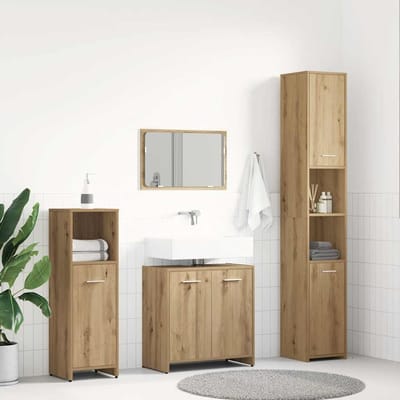 vidaXL - 4-delige - Badkamermeubelset - bewerkt - hout - artisanaal - eikenkleur