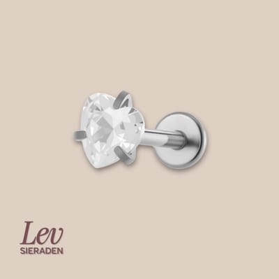 Lev Sieraden - 1.2 x 8 mm Titanium Push Pin Labret met 3 mm hart zirkonia - Zilver kleurig - Zirkonia - Chaton - neuspiercing - tragus piercing - lippiercing - tragus piercing - Oor piercing - Helix - antie alergie nikkelvrij Piercing