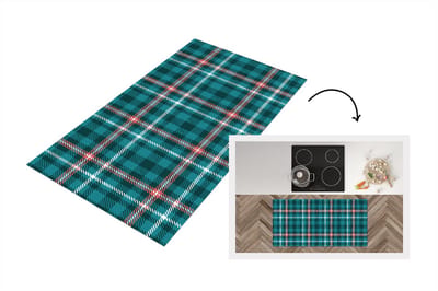 Keukenloper - Loper keuken - Plaid - Schotse ruit - Patronen - Blauw - Roze - 120x60 cm - Keukenloper vinyl