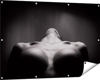 Gards Tuinposter Vrouwen Borsten - Erotiek - Zwart Wit - 120x80 cm - Tuindoek - Tuindecoratie - Wanddecoratie buiten - Tuinschilderij