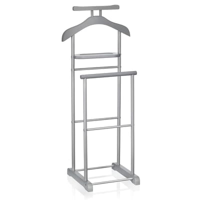 Kledingrek MEDINA met kleerhanger, broekenhanger en opbergplank - grijs