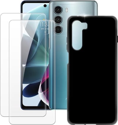 Silicone hoesje zwart met 2 Pack Tempered glas Screen Protector Geschikt voor: Motorola Moto G200 5G