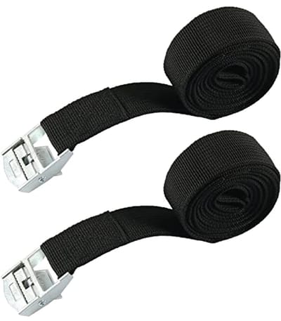 Dailygoods- Spanbanden verstelbaar - Sjorbanden met klemsluiting - Zwarte sjorbanden - Motorsjorbanden - 25 mm x 4 m - 2 stuks, 250 kg belasting - Sjorband