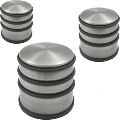 Deurstopper DARA nikkel satijn - 3 stuks - deurstop rond - zonder schroeven - diameter 7 cm en hoogte 7,7 cm