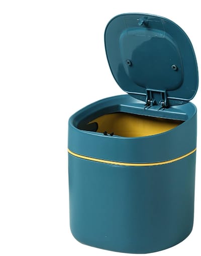 Bureau Afvalbakje - Kleine Prullenbak - Netjes Werken - Geurwerend Deksel - 16x14x14 cm - Blauw