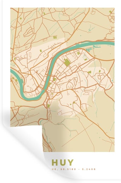 Muurstickers - Sticker Folie - Kaart - België - Plattegrond - Stadskaart - Huy - 20x30 cm - Plakfolie - Muurstickers Kinderkamer - Zelfklevend Behang - Zelfklevend behangpapier - Stickerfolie