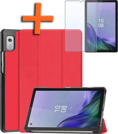 Hoesje - Geschikt voor Lenovo Tab M9 - Met Screenprotector - Trifold Bookcase - Hard Cover - Hardcover Book Case - Tablet Hoes - Rood