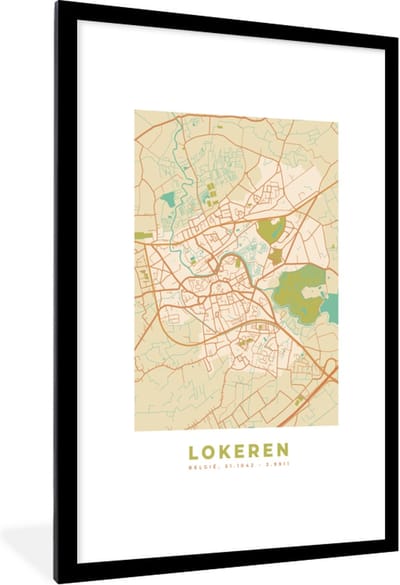 Fotolijst incl. Poster - Vintage - Lokeren - Stadskaart - Plattegrond - Kaart - 80x120 cm - Posterlijst