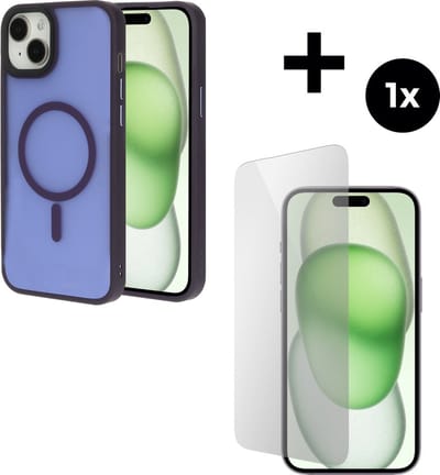 Mobiparts Hardcover MagSafe hoesje geschikt voor Apple iPhone 15 Plus - MagSafe - met 1 Screenprotector van Gehard Glas - Paars