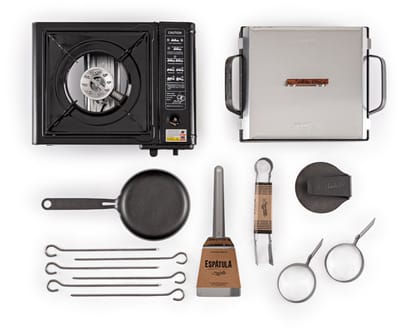 La Planchetta® Outdoor Kit – Complete Draagbare Kookset – Gasbrander + IJzeren Bakplaat + Accessoires – PFAS-vrij – Voor Kamperen & BBQ