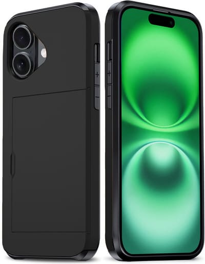 Hoes Geschikt voor iPhone 16 Hoesje Hard Case Met Pas Houder - Hoesje Geschikt voor iPhone 16 Hoes Shockproof Hard Cover Met Kaarthouder - Zwart