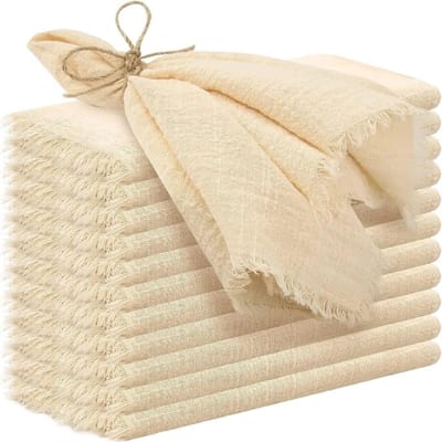 Katoenen Linnen Servetten - Rustieke Doek Servetten - Tafeldecoratie Diner - Elegante Slubtextuur - 32 x 32 cm - Beige
