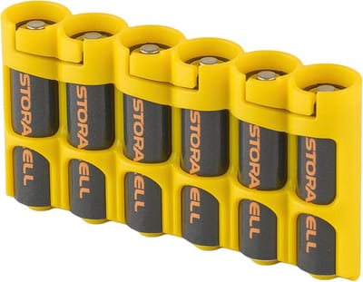 Batterijhouder AA - Batterij Caddy - Veilig Opbergen - Gepatenteerd Sluitingssysteem - 10x5.5x2 cm - Geel
