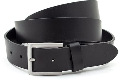 Dames riem zwart - Leren jeans riem 3,5 cm met gesatineerde zilveren gesp - Leer - Jeans riem - Sportief - Maat 85