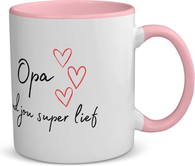 Akyol - opa ik vind jou super lief koffiemok - theemok - roze - Opa - de liefste opa - verjaardag - cadeautje voor opa - opa artikelen - kado - geschenk - 350 ML inhoud