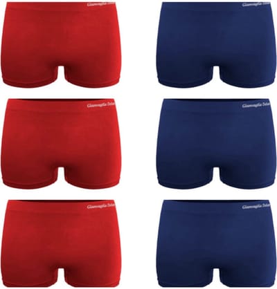 Gianvaglia - Damesboxers - naadloos - rood - blauw -Hoog model - Maat XL/XXL - 6-Pack!