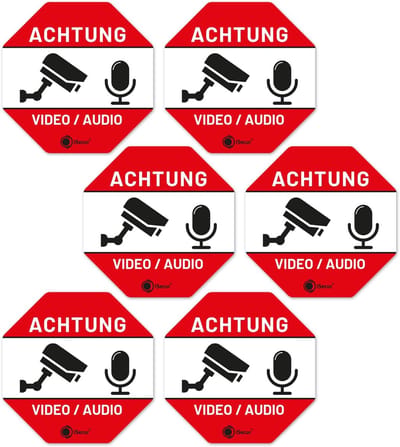 6x Camerabewaking Sticker 'Aandacht Toezicht' - 4.5 cm Rood Wit - Weerbestendige Zelfklevende Informatiefolie