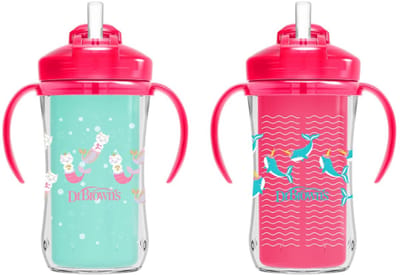 Dr. Brown's Milestones Geïsoleerde Rietjesbeker 300 ml (Roze) – Lekvrije Drinkbeker met Handgrepen, Schuifdeksel & Zacht Siliconen Rietje – BPA-vrij – Vanaf 12 Maanden