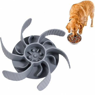 Tolvia Siliconen Slow Feeder Hond - Anti Schrokbak Inzetstuk met Zuignappen - Verstelbare Voerbak Verdeler voor Droog & Nat Voer - Geschikt voor RVS, Glas & Keramische Voerbakken - Grijs