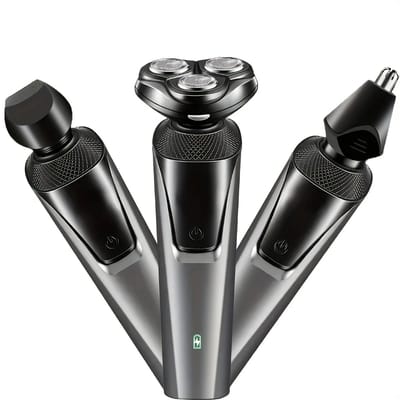 3in1 - 4D Scheerapparaat - Usb Oplaadbare Multifunctionele Trimmer met Bodyshaver + Baard/Precisietrimmer + Neustrimmer- Voor een complete en perfecte Lichaamshaar verzorging - Unisex - Kleur: Donkergrijs