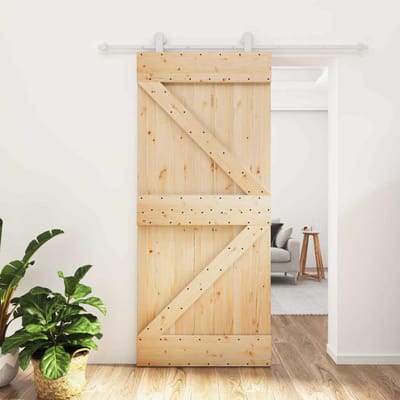 vidaXL - Schuifdeur - 90 - x - 210 - cm - Massief - grenenhout - Natuurlijk - en - Wit