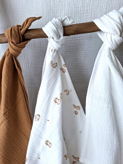 Oogappel Konijntjes Set Hydrofiele Doeken - 3 Stuks - Kraam Cadeau-Bruin- Offwhite