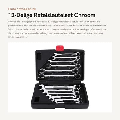 Dailygoods- Ratelsleutelset 12-Delig - Chroom Vanadiumstaal - Metrische Combinatiesleutel - Omkeerbaar - Kunststof Hoes - Lichtgewicht 2 kg - Moersleutelset