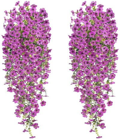 Dailygoods - CONNECTION 4 stuks kunstmatige hangende bloemen buiten 77 cm kunstmatige hangende bloemen UV-bestendig nep plastic bloem hangplanten voor binnen tuin tuin bruiloft viering decoratie (paars)