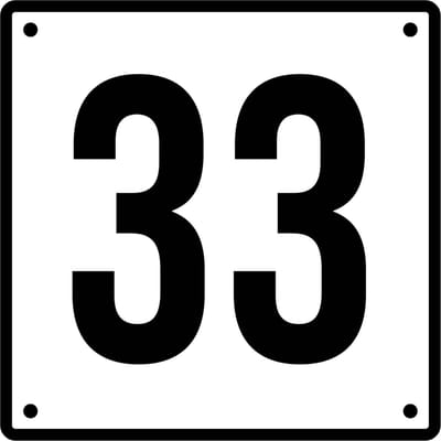 Huisnummerbord 33 - Incl. Schroeven en Pluggen – Acrylaat - 10 x 10 cm - Wit met Zwart
