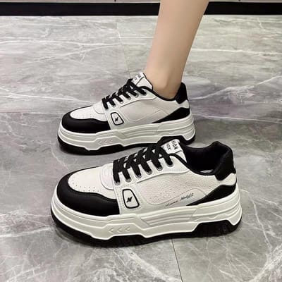 Printemps et automne nouvelles chaussures simples à semelles épaisses à la mode chaussures blanches décontractées en cuir polyvalentes 40 noir