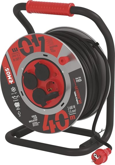 Kabelhaspel 40 m met 4 geaarde stopcontacten - Waterdicht, Slagvast, Olie- en Weerbestendig - Voor Buiten - 230 V, 16 A, 3680 W