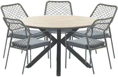 Garden Impressions Ross tuinset 6-delig mosgroen - Tulli tuintafel Ø148x75 cm light teak look