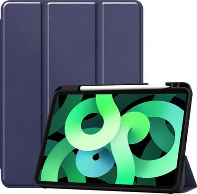 Hoes - Geschikt voor Apple iPad Air 4 (2020) - 10.9 inch - 4e Generatie - Dun & Stevig - Trifold Bookcase - Hard Cover Case - Met Uitsparing Geschikt voor Apple Pencil - Hardcover Book - Tablet Hoesje - Donkerblauw