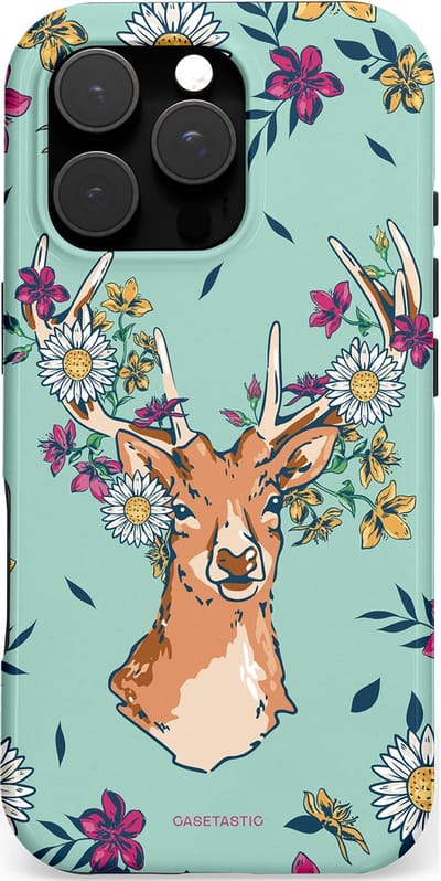 Casetastic hoesje geschikt voor Apple iPhone 16 Pro - MagSafe - Dubbellaagse bescherming - Gewei bloesem - Fashion Case - Mintgroen Zilver Petrol Taupe