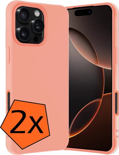 Hoes - 2 Stuks - Geschikt voor Apple iPhone 16 Pro - Sterk & Shockproof - Case Siliconen - Back Cover - Telefoon Hoes - Perzik