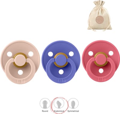 BIBS fopspenen anatomisch maat 1: blush, grape en coral + BolleToet speenzakje
