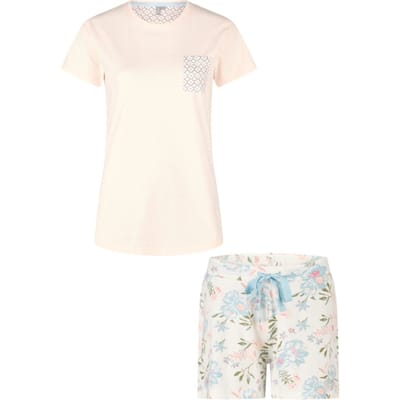 By Louise Dames Korte Pyjama Set Shortama Roze/Wit Gebloemd - Maat S