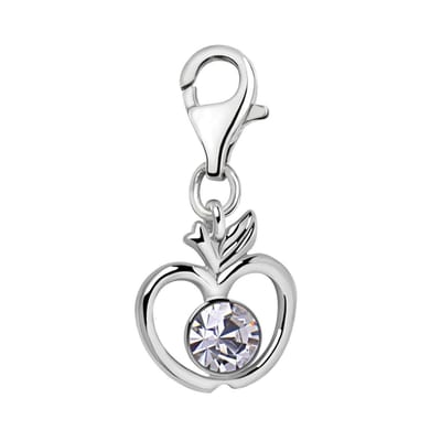 Quiges – 925 - Zilver – Charm - Bedel - Hanger - Appel Zirkonia - met – sterling - zilver - karabijnslot - geschikt - voor - Bedelarmband HC234