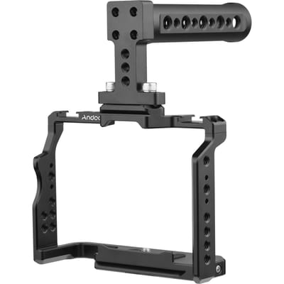 Andoer – Cage vidéo pour caméra + Kit de poignée supérieure en alliage d'aluminium avec deux supports de chaussures froides, nombreux 1/4 noir