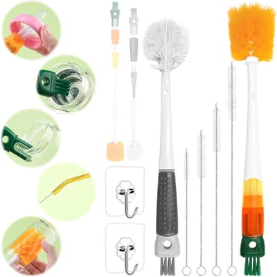 5-in-1 babyfles reinigingsset - flessenborstel, rietje, reinigingsborstel- Set inclusief lange siliconen fles rietje reinigingsborstel - Voor dunne babyflessen - Geschikt voor kleine flessen - Washer set